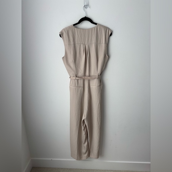 H&M Beige Sleeveless Jumpsuit Wide Leg Belted Minimalist Chic M - Picture 9 of 12